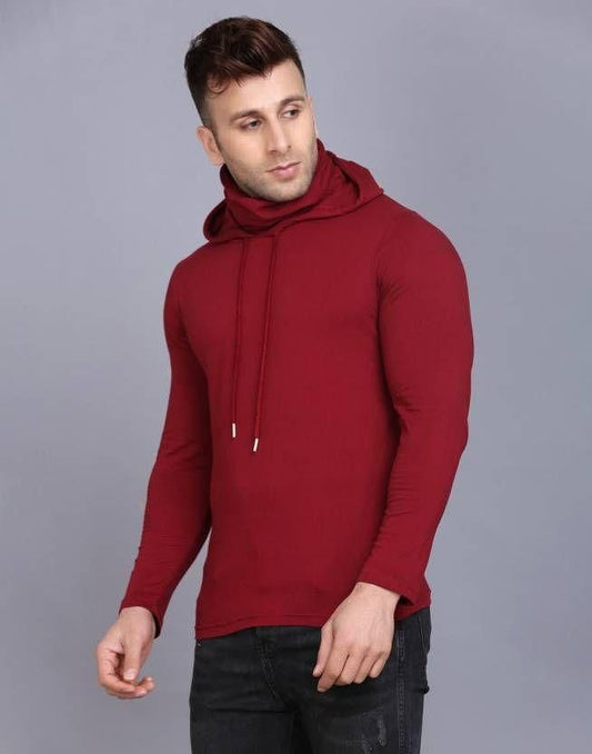 Denzolee Solid Hooded T-Shirt with Mask