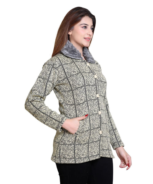 Women's Check Pattern Woolen Winter Coat