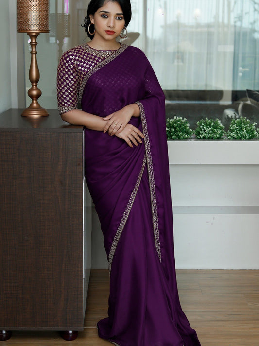 Women's Silk Embroidery Border Saree with Heavy Work Blouse Piece