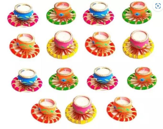 Colored Matki Ring  Wax Diya (Set Of 10)