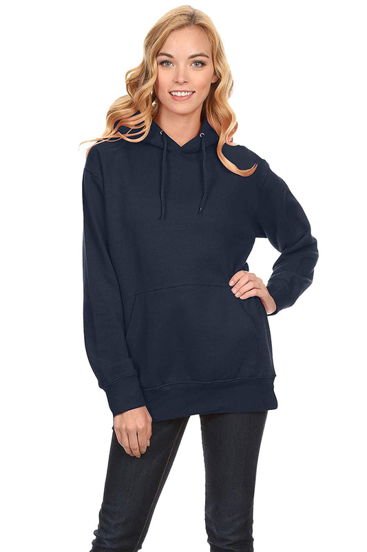 Popster Navy Blue Solid Fleece Hoody Regular Fit Long Sleeve Womens Sweatshirt