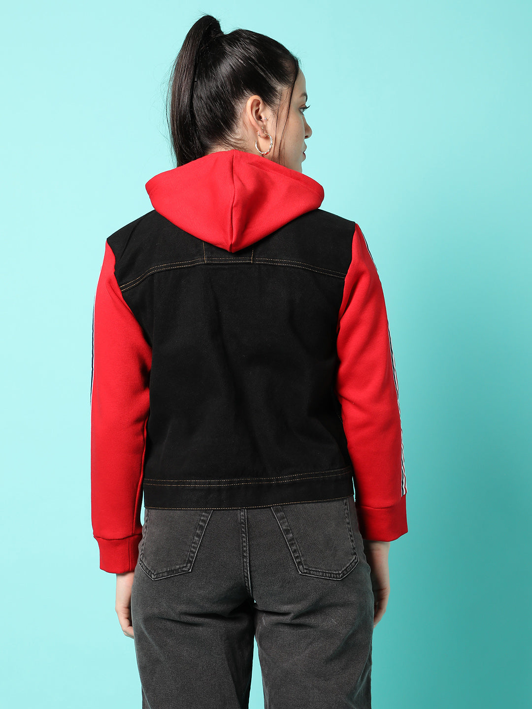Campus Sutra Womens Denim Solid Full Sleeve Jacket