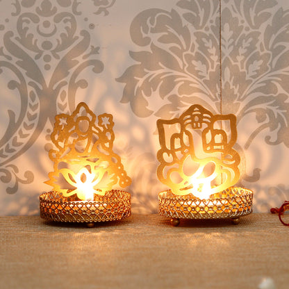 eCraftIndia Lord Ganesha and Laxmi Shadow Tea Light Holder