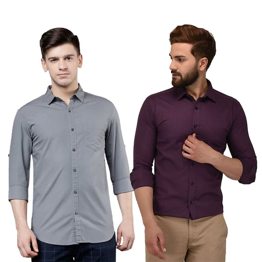 Men's Printed Cotton Full Sleeves Shirt Pack of 2
