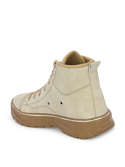 Bucik Men Beige Synthetic Leather Lace-Up
 Boots