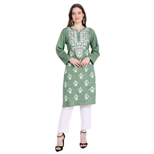 Women Chikan Embroidery Straight Kurta