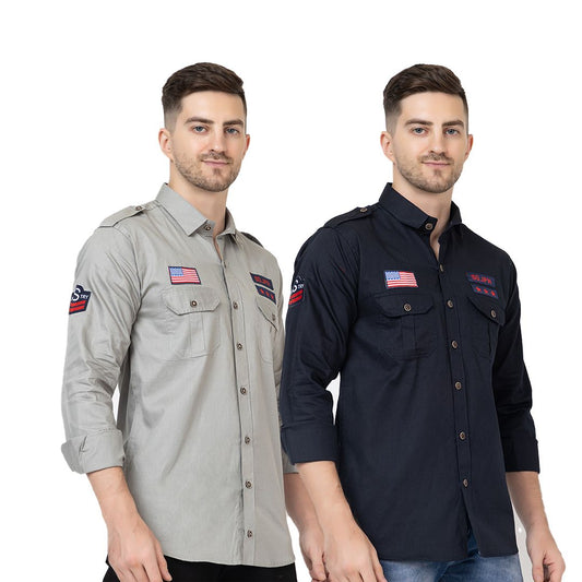Men's Printed Cotton Full Sleeves Shirt Pack of 2