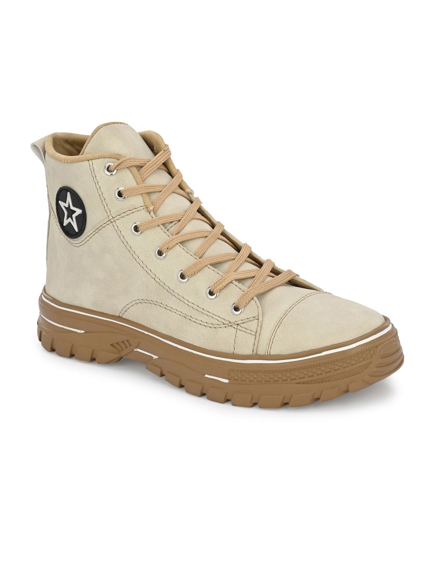 Bucik Men Beige Synthetic Leather Lace-Up
 Boots