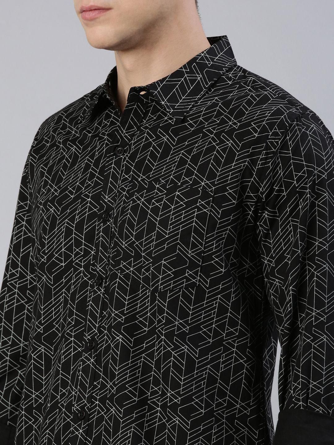 JOVEN Men's Printed Pure Cotton Full Sleeve Shirt