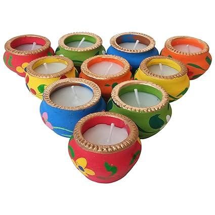 Colored Matki Wax Diya (Set Of 10)