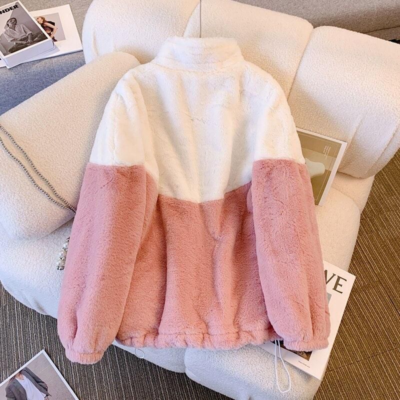 Women's Colorblock Fleece Fur Winter Jacket