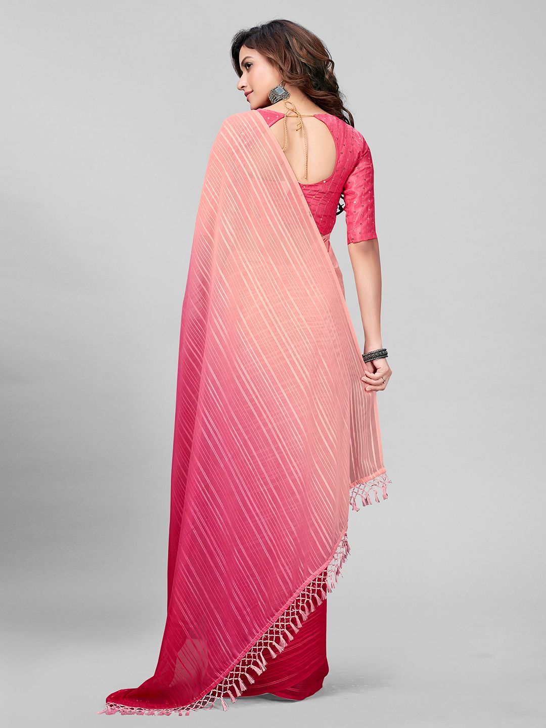 Fancy Embellished Peach Coloured Silk Saree with Blouse Piece