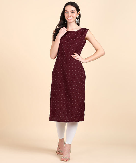 Women's Cotton Blend Sleeveless Casual Fancy Long Kurtis