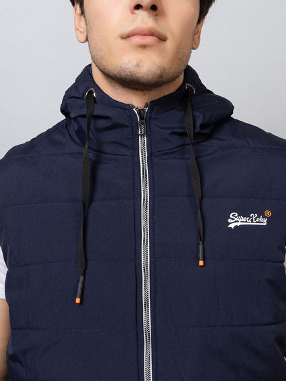 Premium Quality Xohy Men's Sleeveless Navy Hooded Jacket