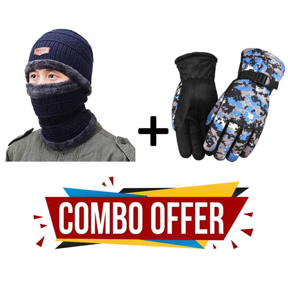 Combo-Pack(3 in 1)Cap Hat Neck Warmer Scarf With 1 Pair Gloves Combo Set Unisex