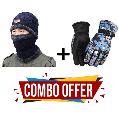 Combo-Pack(3 in 1)Cap Hat Neck Warmer Scarf With 1 Pair Gloves Combo Set Unisex