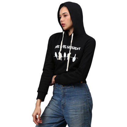 Campus Sutra Women Printed Crop Casual Hooded Sweatshirts