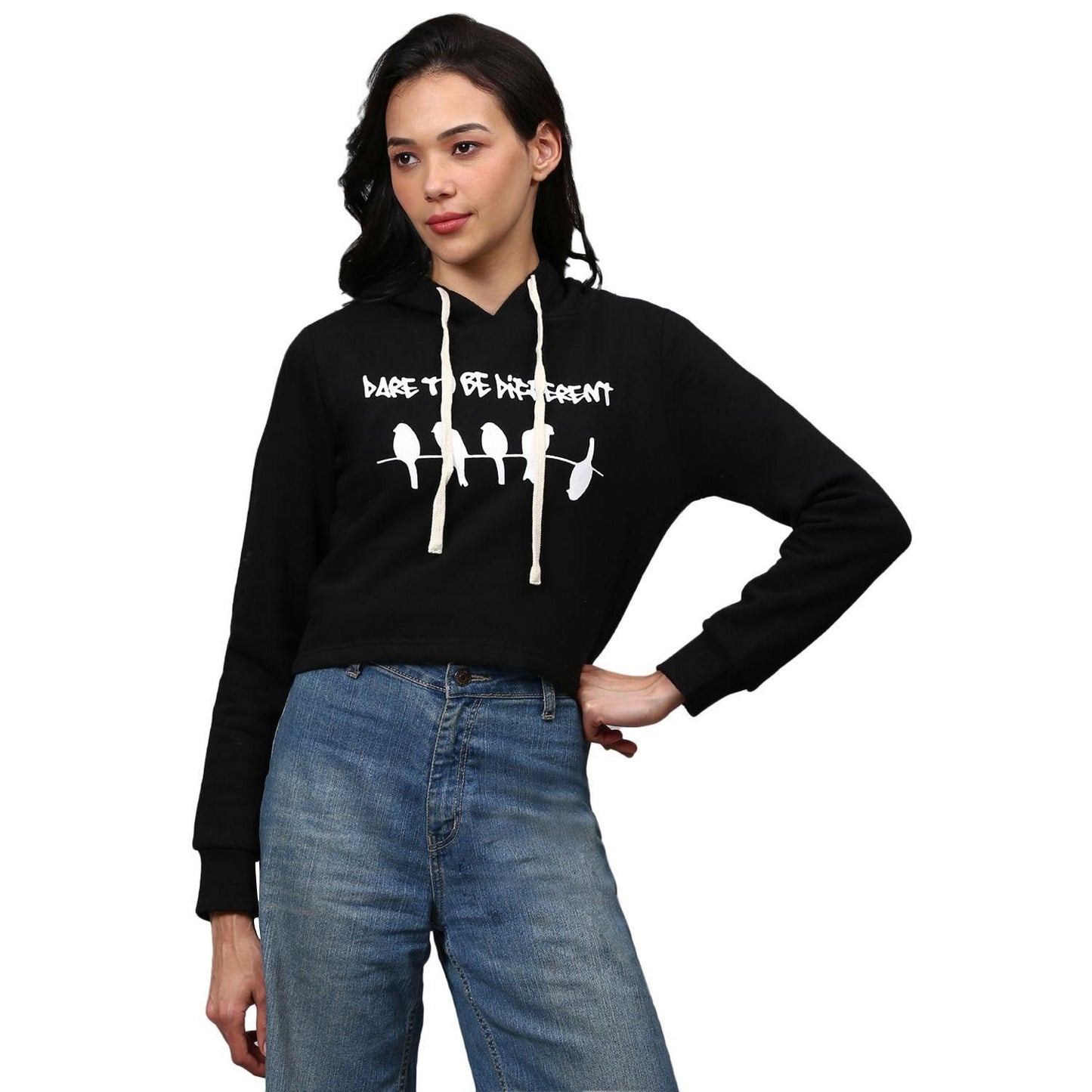 Campus Sutra Women Printed Crop Casual Hooded Sweatshirts