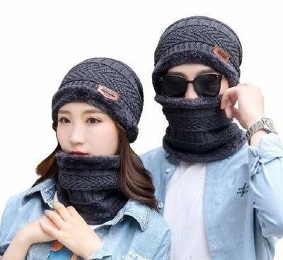 Unisex  Winter Knit Neck Warmer Scarf and Set Skull Cap for Men & Women Winter Cap Pack of 2