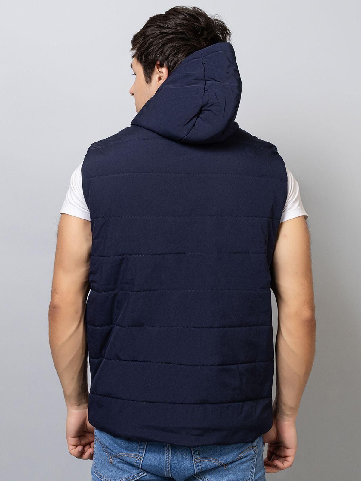 Premium Quality Xohy Men's Sleeveless Navy Hooded Jacket