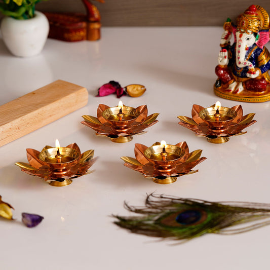 eCraftIndia Set of 4 Floral Shape Metal Diya