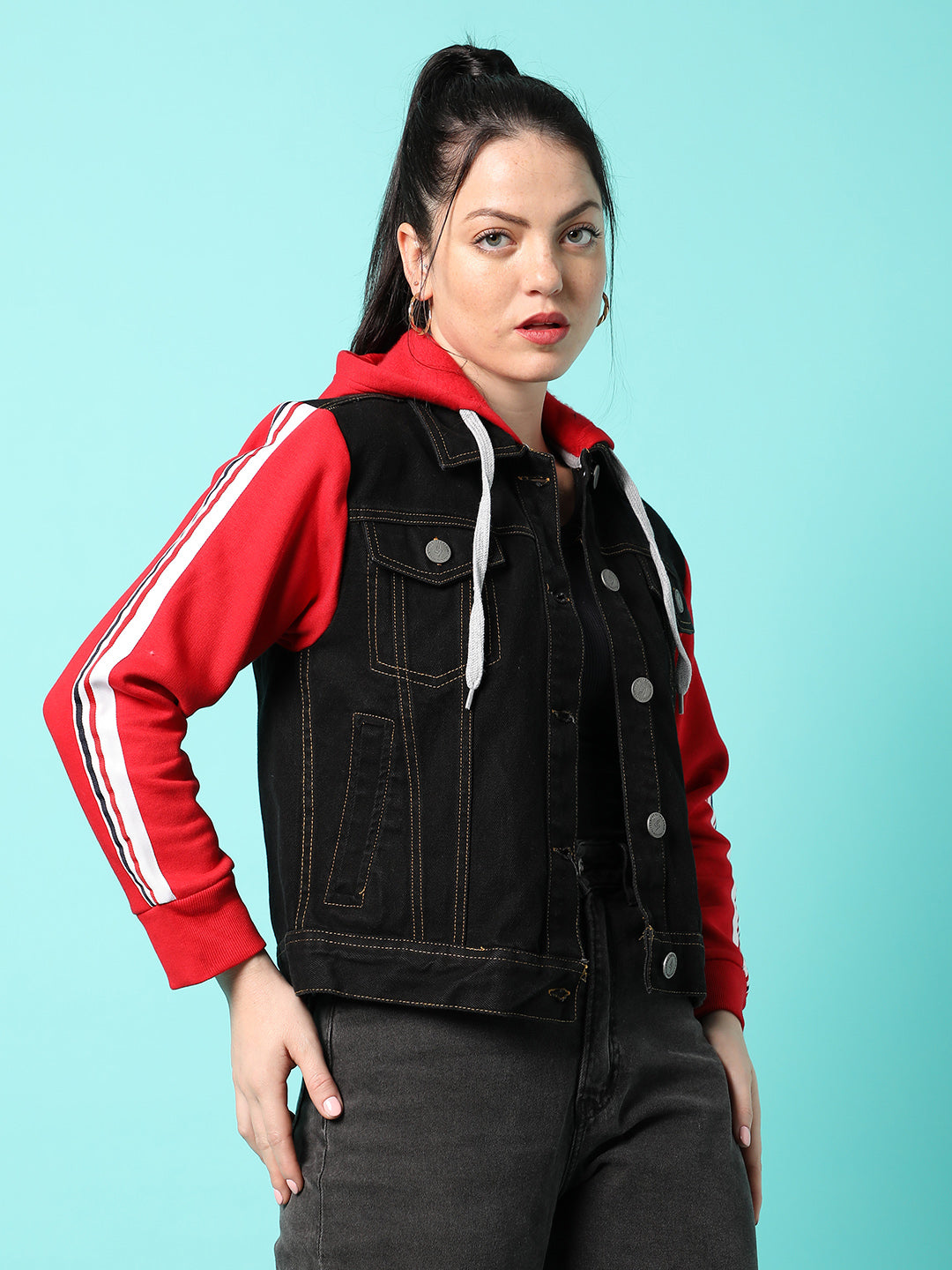 Campus Sutra Womens Denim Solid Full Sleeve Jacket