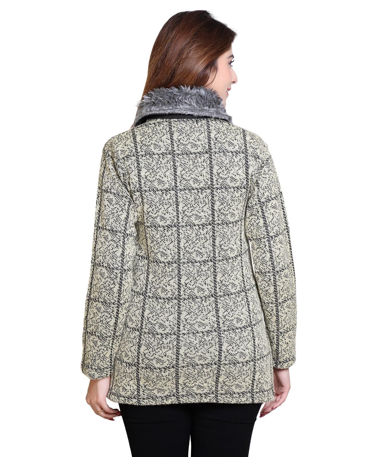 Women's Check Pattern Woolen Winter Coat