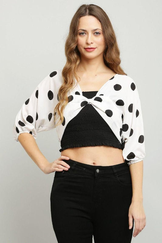 Women's Polyester Colorblock Dot Print Crop Top