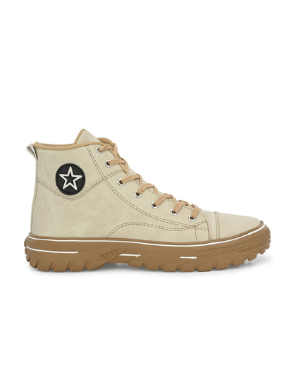 Bucik Men Beige Synthetic Leather Lace-Up
 Boots