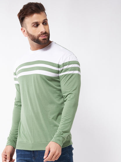 Cotton Blend Color Block Regular Fit Full Sleeves Men's Tshirt