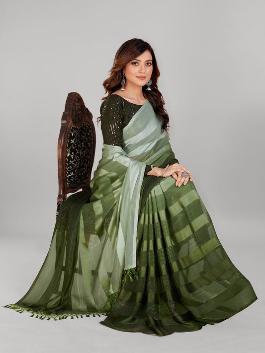 Fancy Embellished Olive Geen and Green Coloured Silk Blend Saree with Blouse Piece