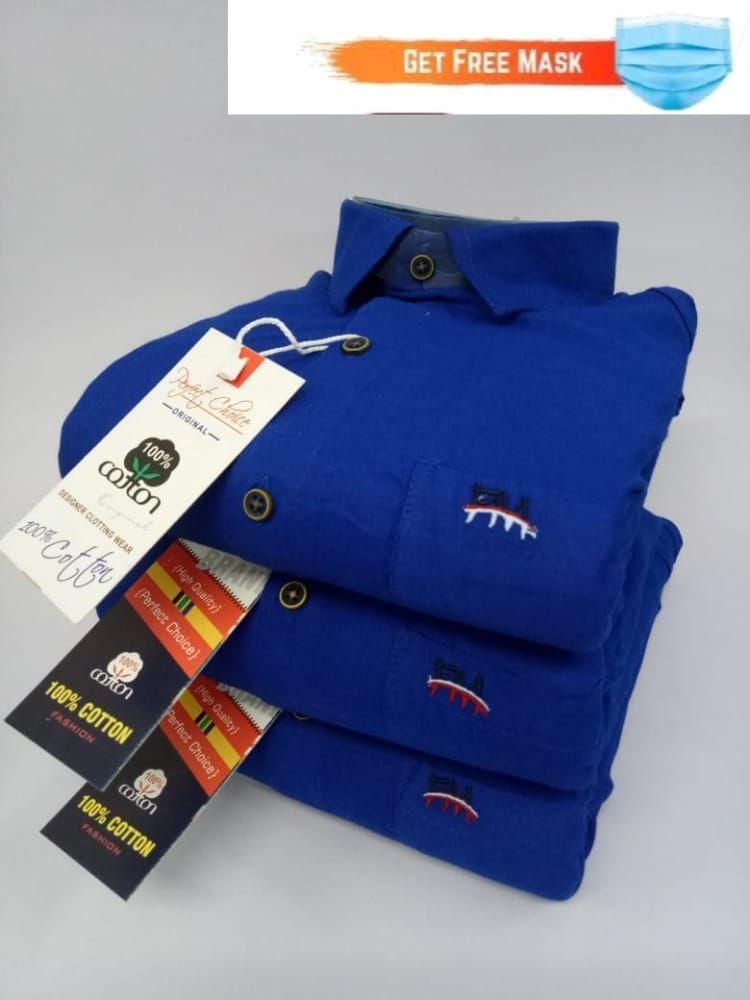 Cotton Solid Full Sleeves Regular Fit Casual Shirt With Free Mask