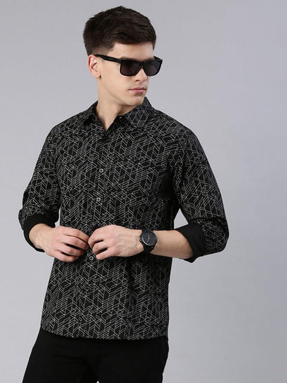 JOVEN Men's Printed Pure Cotton Full Sleeve Shirt