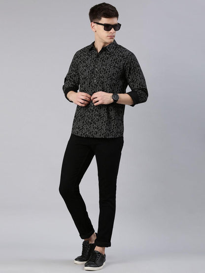 JOVEN Men's Printed Pure Cotton Full Sleeve Shirt