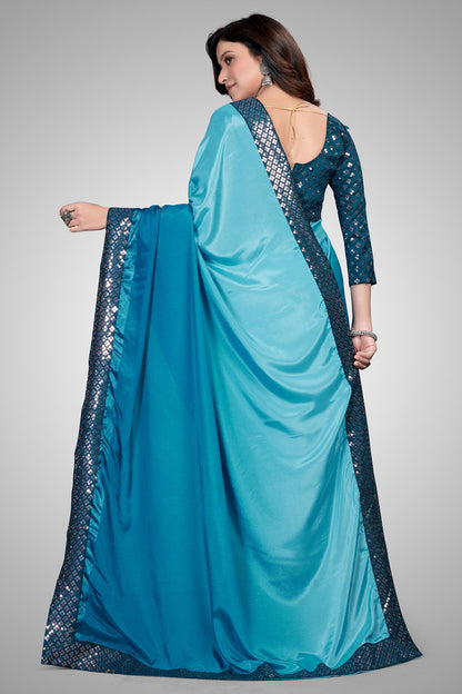 Fancy Embellished Light Blue Coloured Silk Saree with Blouse Piece