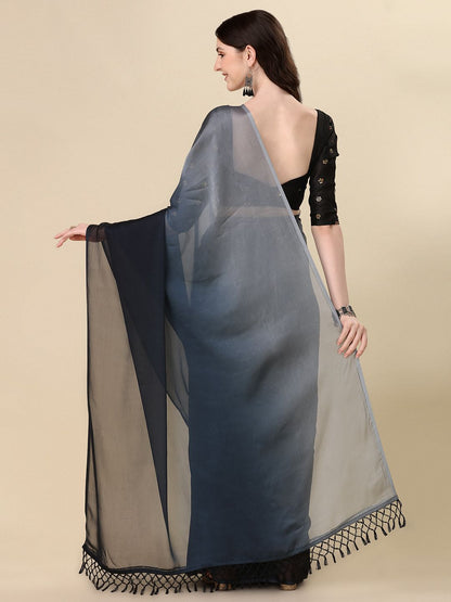 Fancy Embellished Grey Coloured Silk Saree with Blouse Piece