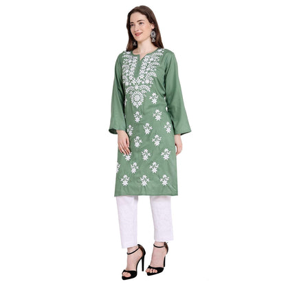 Women Chikan Embroidery Straight Kurta