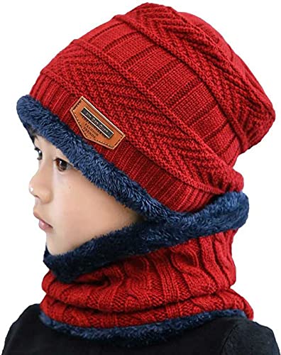 Winter Warm Hat Kid's Outdoor Sports Headging Hat Scarf Set Boys Girls Warm Fleece Cap Scarf Set