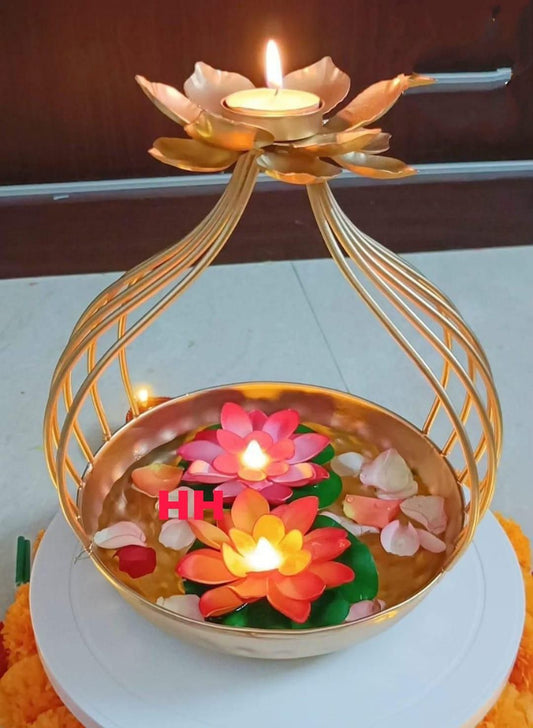 Urli Bowl Flower Design with Tealight Candle Holder