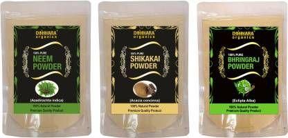 Donnara Organics Neem Powder, Shikakai Powder & Bhringraj Face Mask Powder (Pack Of 3)
