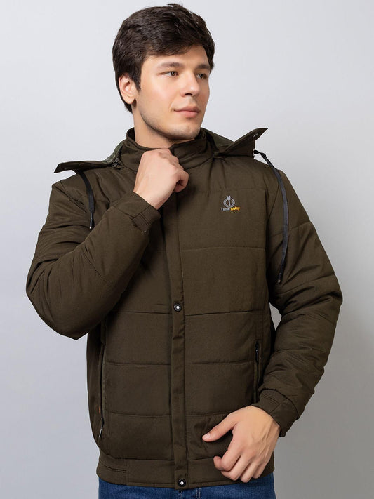 Xohy Men's Full Sleeve Bomber Hooded Olive Jacket