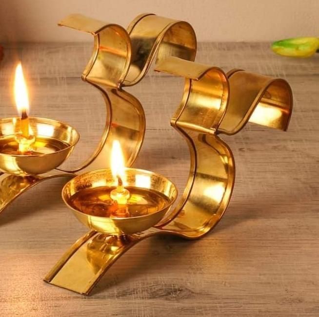 Brass Om Diya Oil Puja Lamp Decorative for Home Office Gifts/ Mandir (Pack of 2)