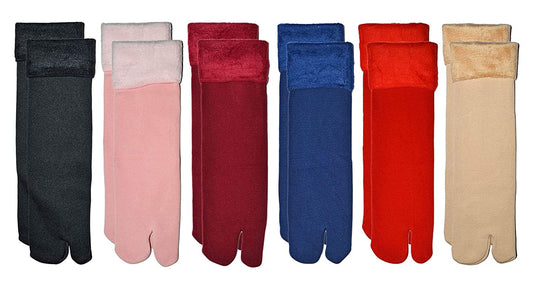 Multicolour Velvet Fleece Fur Winter Thermal Thumb socks for Women, Men and Girls (Pack of 6 Pairs)