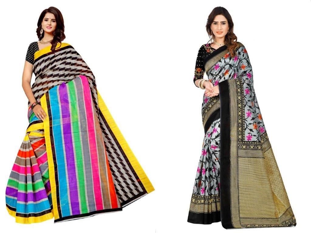 Gorgeous Mysore Silk With Printed Work Combo Pack Saree