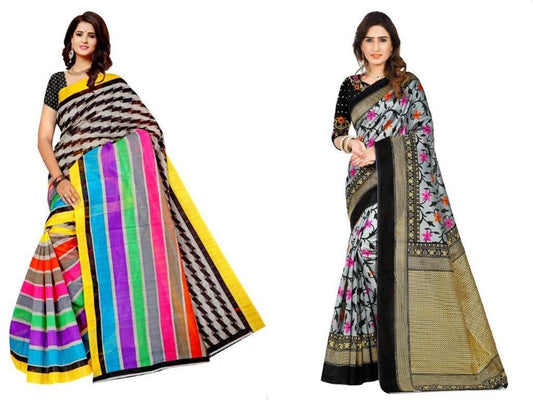 Gorgeous Mysore Silk With Printed Work Combo Pack Saree