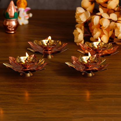 eCraftIndia Set of 4 Floral Shape Metal Diya