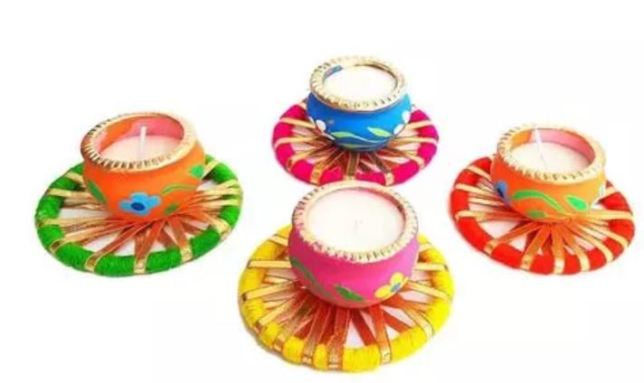 Colored Matki Ring  Wax Diya (Set Of 10)