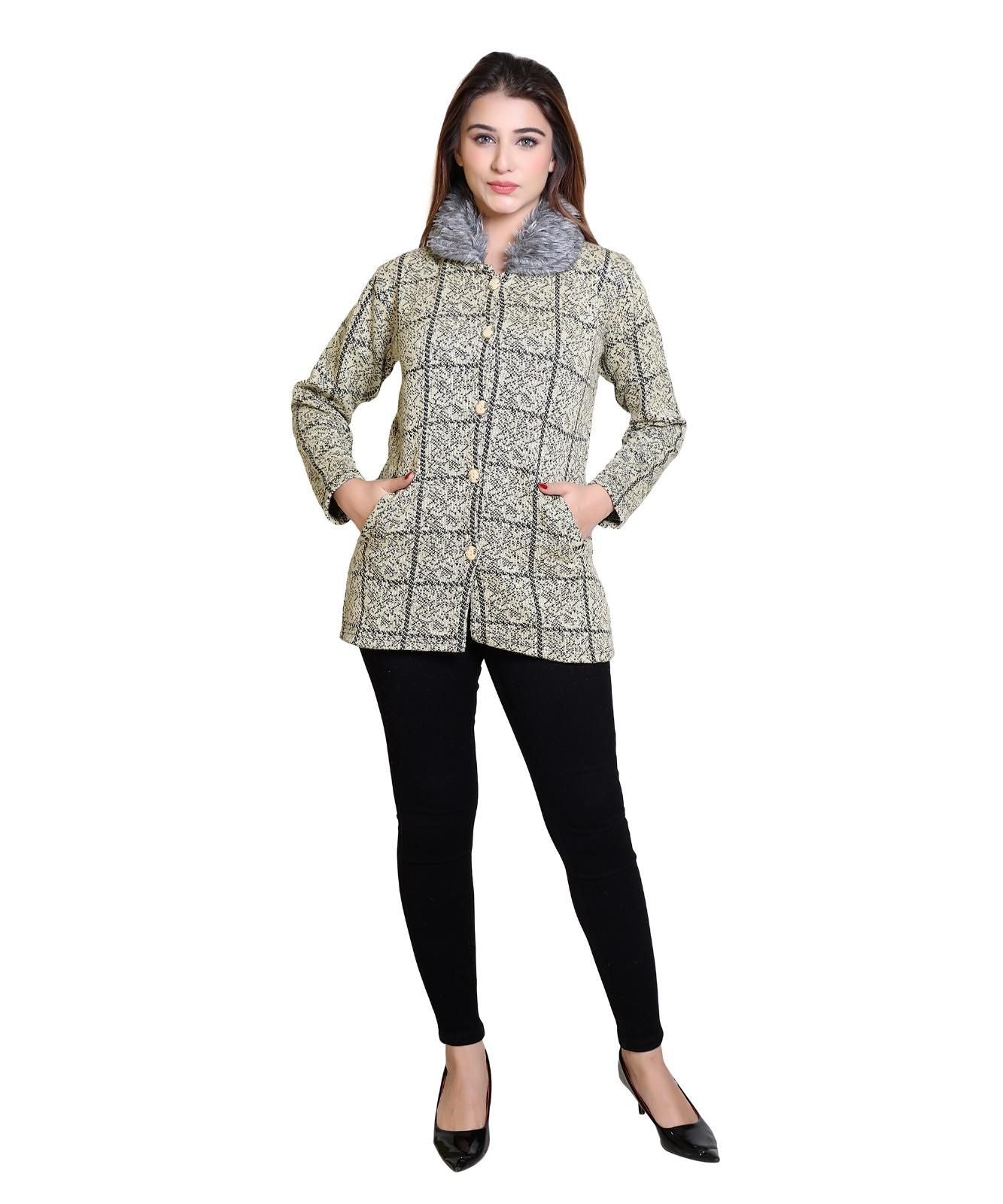 Women's Check Pattern Woolen Winter Coat