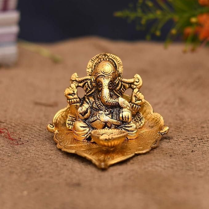 Lord Ganesha with Diya - Metal Hand Craved for Home Decorative Gift Puja
