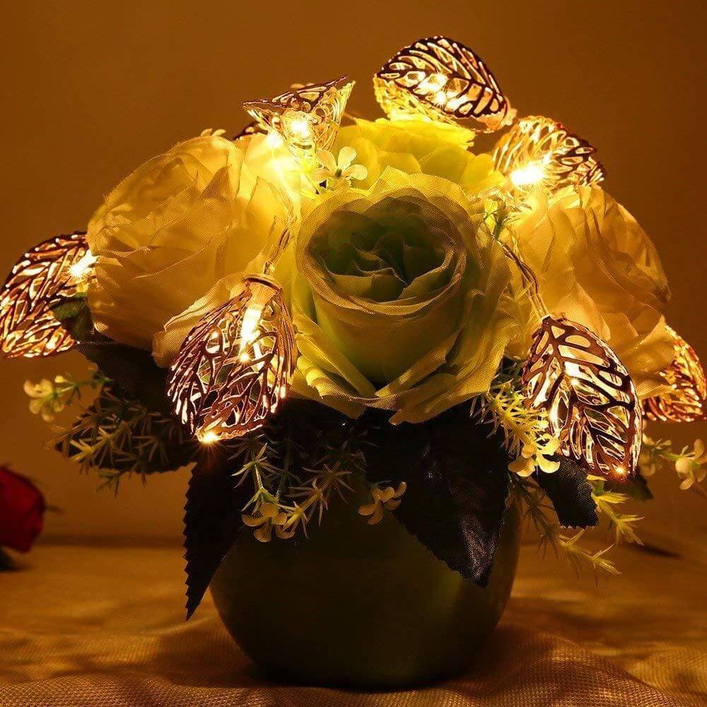 Lamps Golden Metal Leaf String LED Decorative Lights